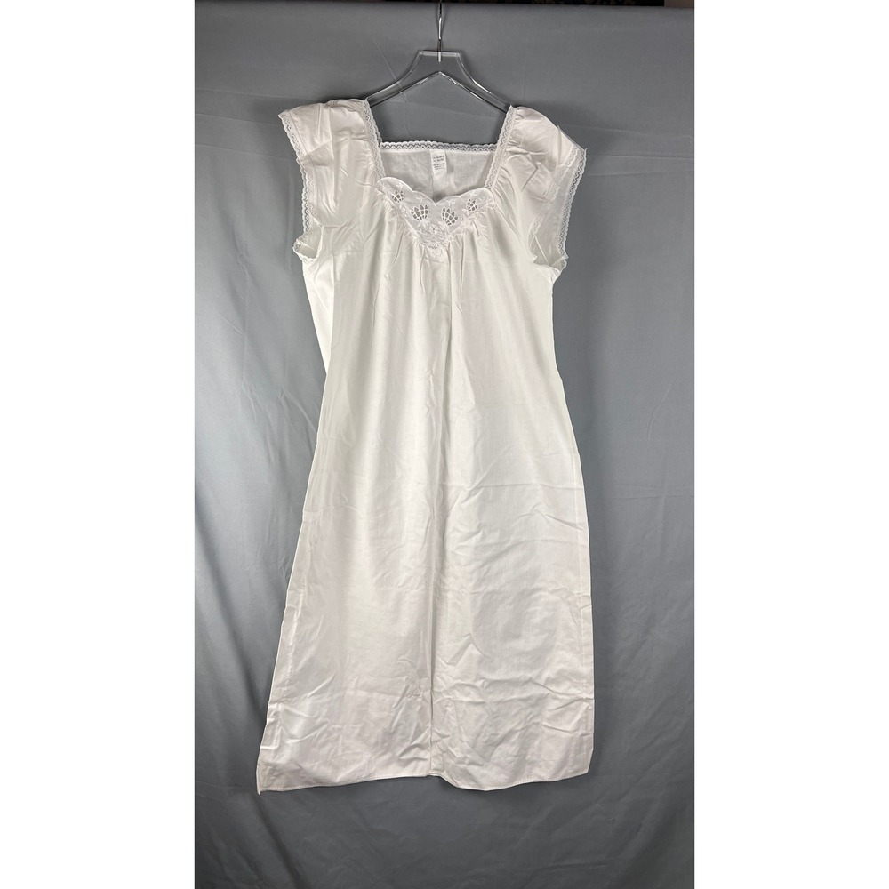 Vintage Nightgown Womens A8/B0 Beige Delicate Lace Trim Square Neck Cap Sleeve